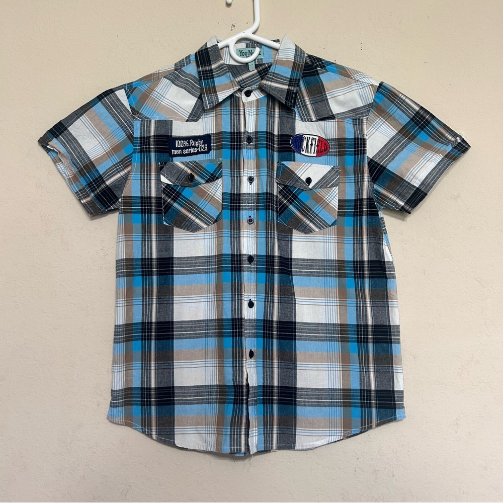 YouNique Shirt Teen’s Size Medium Plaid Ruckfield Rugby Series Shirt Button Down